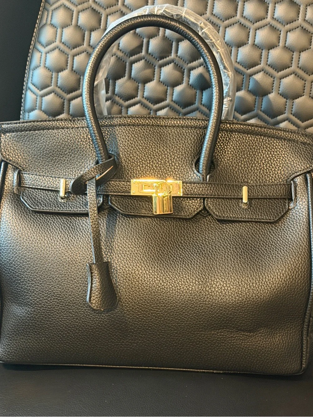 Classic Black Leather Satchel with Gold Hardware